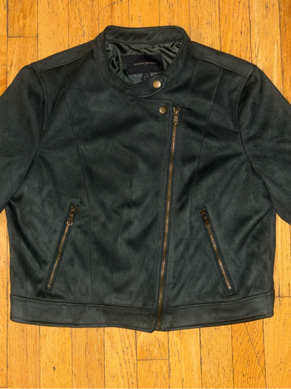 Banana Republic Vegan Suede Jacket Moto - Olive Green - Large Petite (LP)